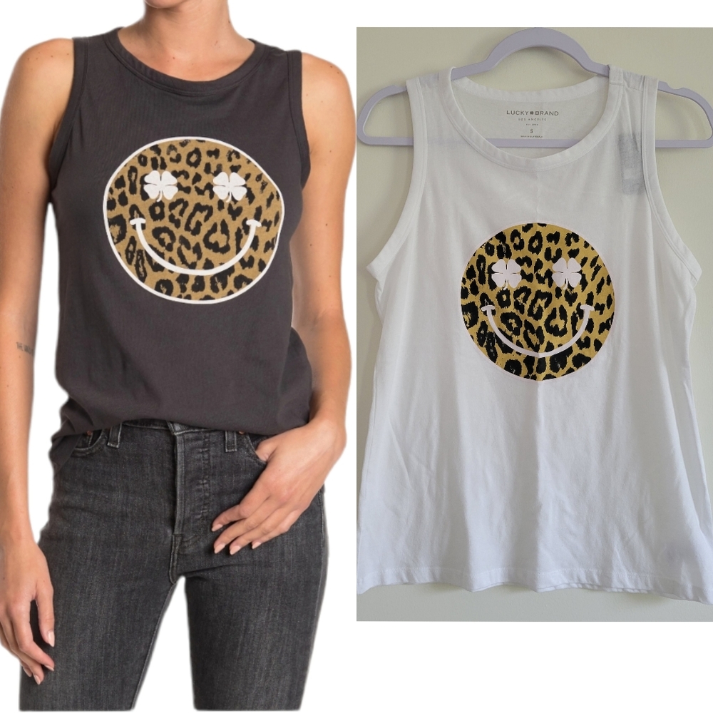 Lucky Brand Leoprd Smile Print Sleeveles White Tank Top S